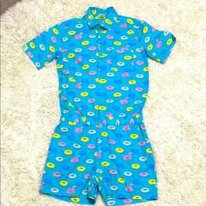 Zesties Male Romper, Pink Flamingo Print, Cruise Vacation Wear, Size: Medium